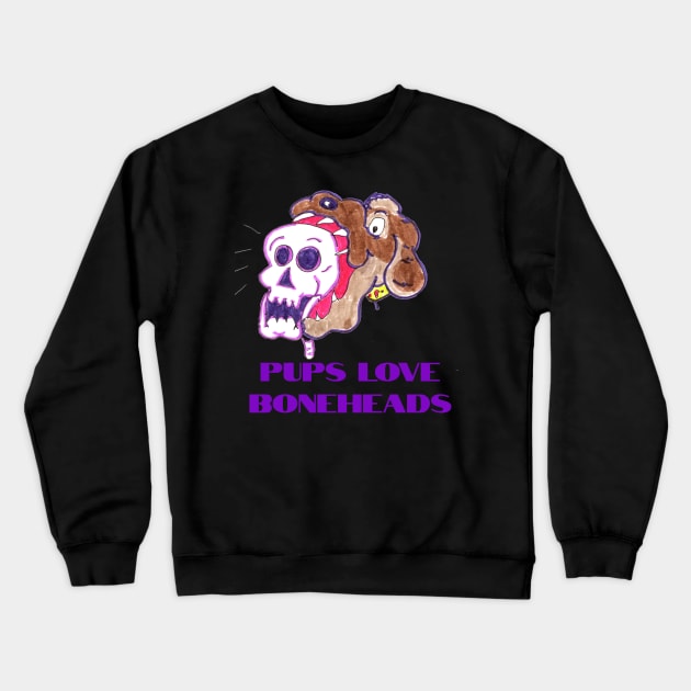 Pups Love Boneheads Crewneck Sweatshirt by ConidiArt